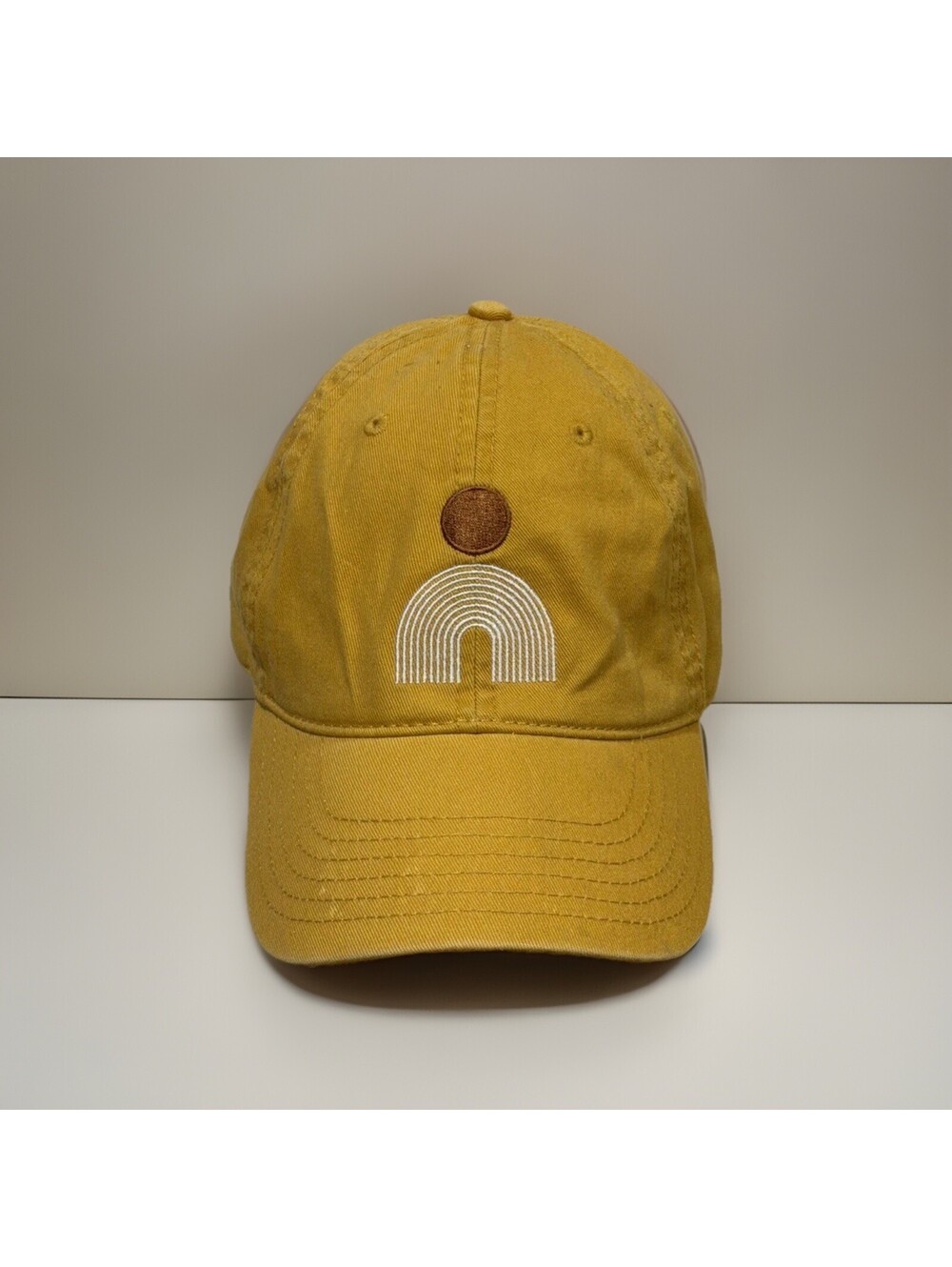 Mad Engine Mustard Yellow Baseball Cap Minimalist Rainbow Arch Logo Boutique